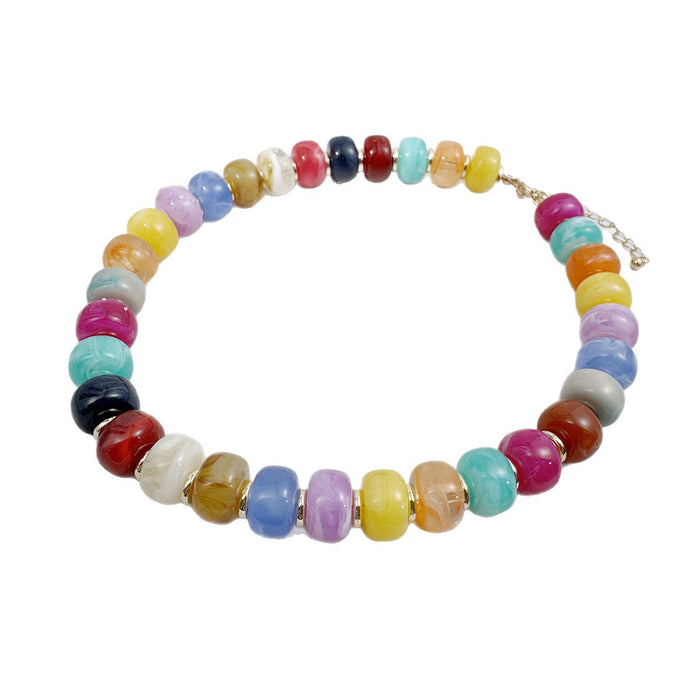 Wholesale Acrylic Bohemian Rainbow Beaded Chain Necklace Jewelry Accessory MOQ≥10