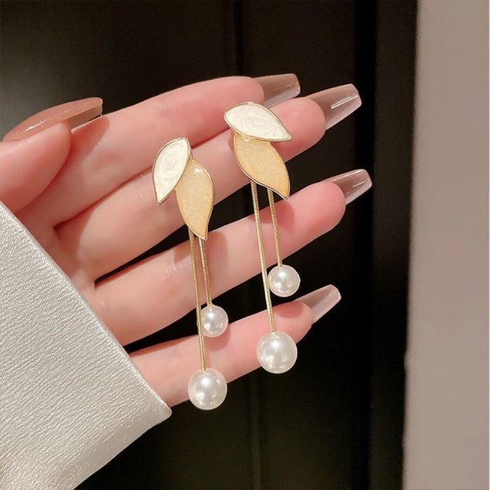 Wholesale pearl leaf tassel earrings drop oil long eardrop tassel earrings earrings