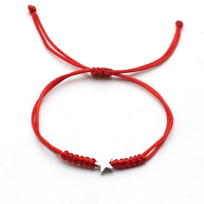 Wholesale Silver Five-pointed Star Bracelet Hand-woven Red Rope Bracelet JDC-BT-SX018