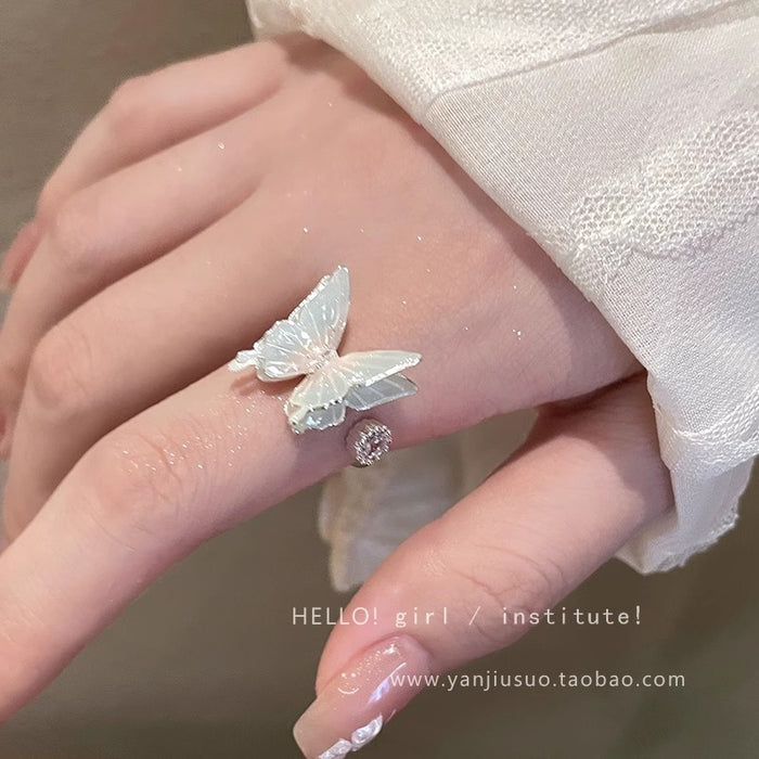 Wholesale Zircon butterfly ring with high-end feel, adjustable opening, light luxury, niche design, accessory