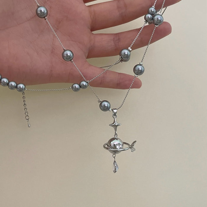 Wholesale Imitation pearl necklace, niche, double-layer collarbone chain, light luxury, high-end decorative accessories