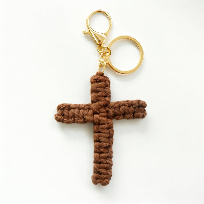 Wholesale Cotton Rope Cross Keychain Handmade Car Key Accessory Pink Pendant Gift