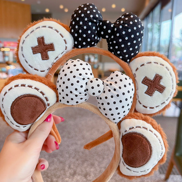 Wholesale Cute Cartoon Bear Plush Polka Dot Bow Headband