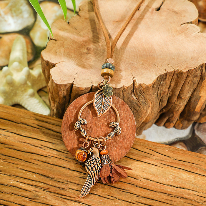 Wholesale Bohemian Dreamcatcher Tassel Earrings and Wooden Pendant Necklace Set