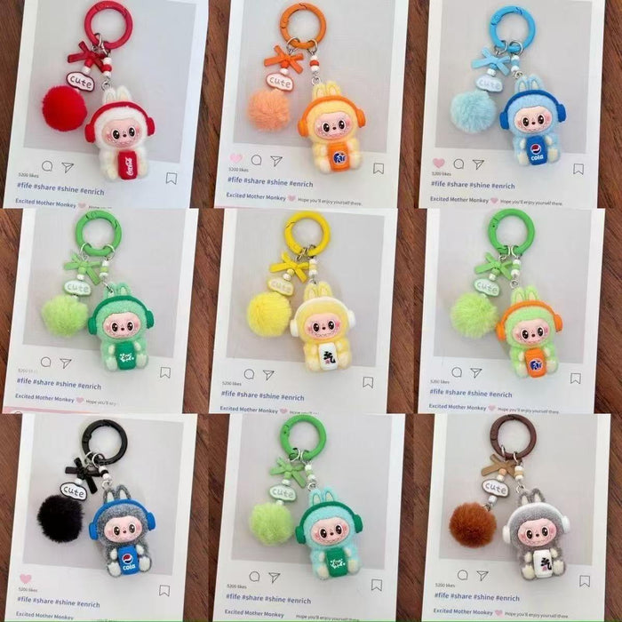 Wholesale Cute sitting posture cartoon flocked keychain
