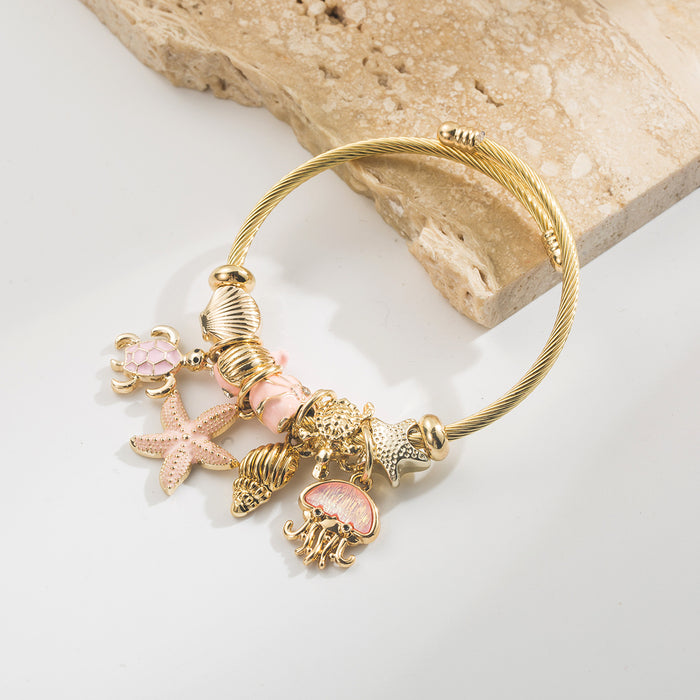 Wholesale Stylish Sea Life Alloy Pendant Bracelet With Zircon Blue Color Fashion Jewelry Accessory For Women