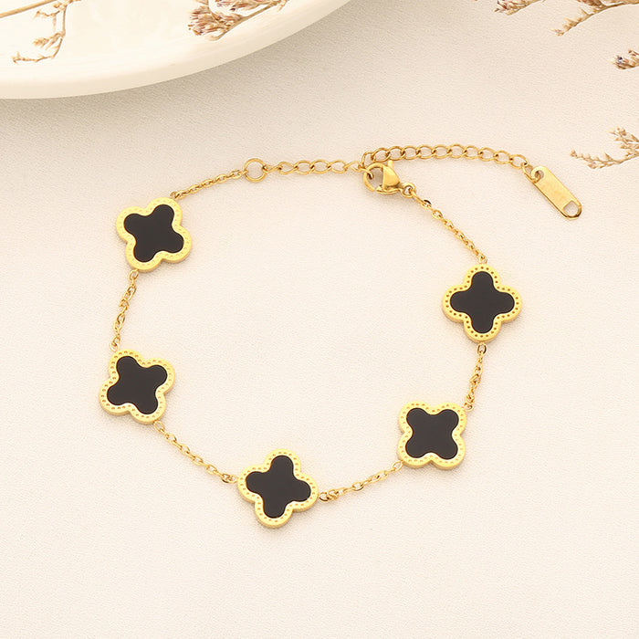 Wholesale Titanium Steel Four Leaf Clover Earrings Necklace JDC-BT-BaiQing002