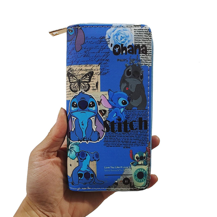 Wholesale Anime Cartoon Stitch PU Long Zipper Wallet 1928 Stitch Wallet Printed Clutch JDC-WT-DengX004