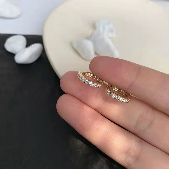 Wholesale Versatile silver plated sparkling diamond earrings with simple circular ear loops, exuding a sweet and feminine charm