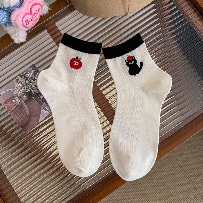 Wholesale Socks Cartoon Short Socks Lightweight Sweat Absorbing Breathable Cotton Socks Color blocked Cute Middle Socks