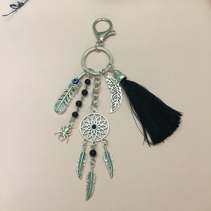 Wholesale Boho Dreamcatcher Keychain Zinc Alloy Tassel Leaf Bag Charm MOQ≥2