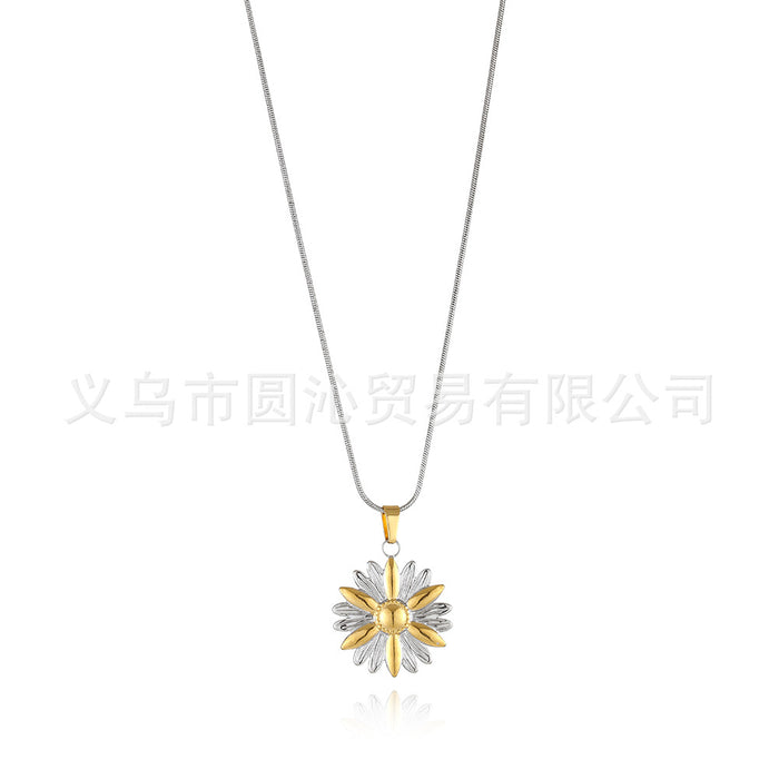 Wholesale Simple Stainless Steel Flower Love Pendant Necklace All-match Clavicle Chain Jewelry