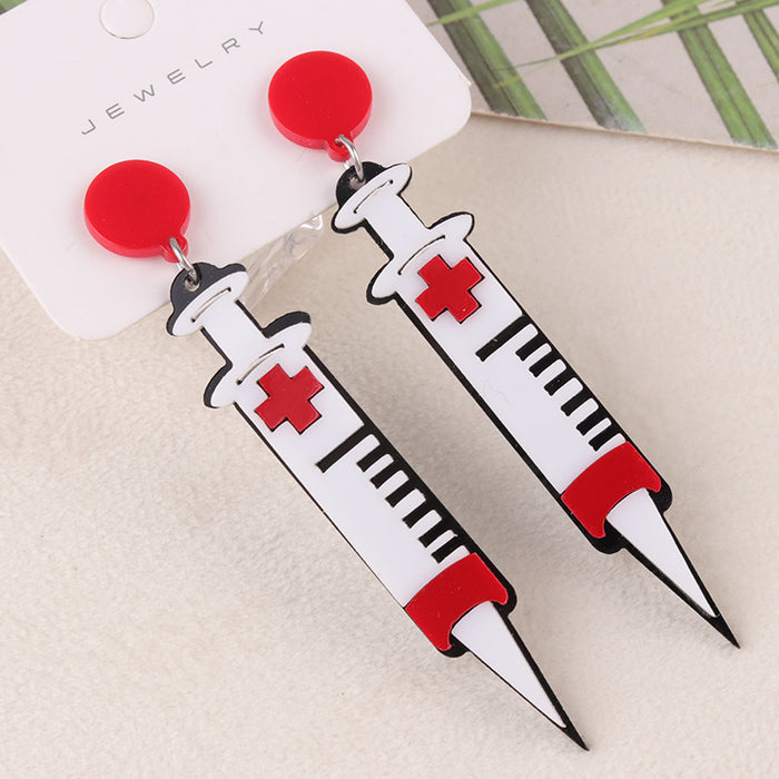 Wholesale  Funny Earrings Syringe Acrylic Earrings Sun Banana Planet Earrings Ear Accessories