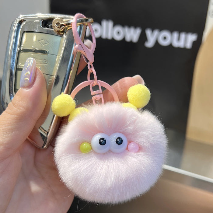 Wholesale Rex Rabbit Fur Small Charcoal Ball Furry Keychain