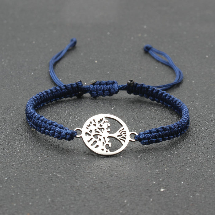 Wholesale jewelry round stainless steel tree of life bracelet hand-woven red rope bracelet