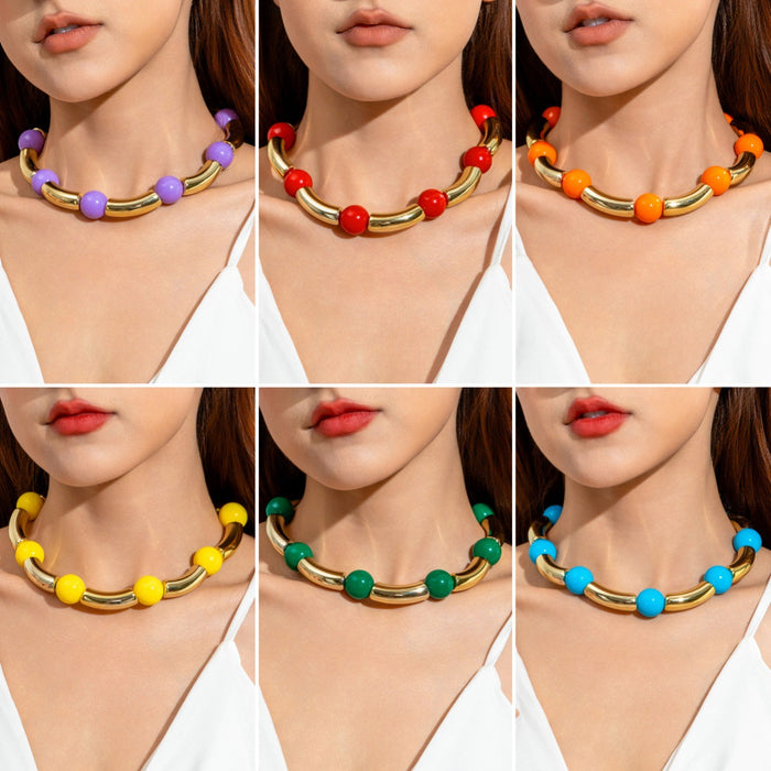 Wholesale Fashionable Geometric Contrast Color Curved Tube Bead Jewelry Set Plastic Boutique Resale Accessory MOQ≥2