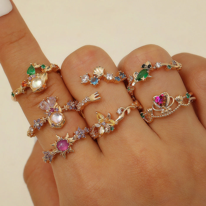 Wholesale Colorful zircon flower cartoon adjustable ring