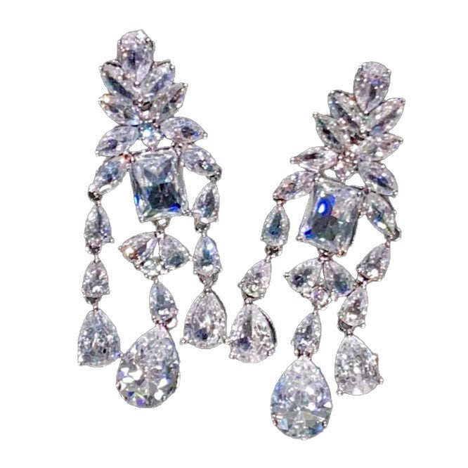 Wholesale Luxurious and atmospheric long zircon tassel earrings with elegant and stylish styling