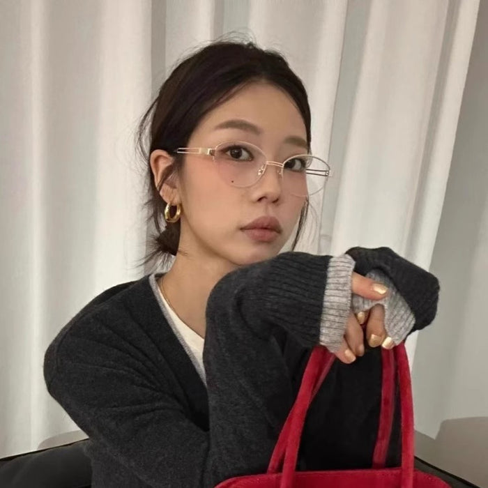 Wholesale Golden edged oval half frame glasses, cool and anti blue light prescription myopia frame