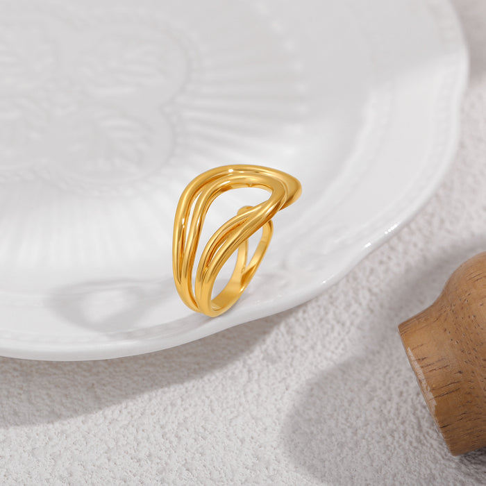 Wholesale New hollowed out line open ring with personalized and fashionable stainless steel electroplating and genuine gold color preservation ring