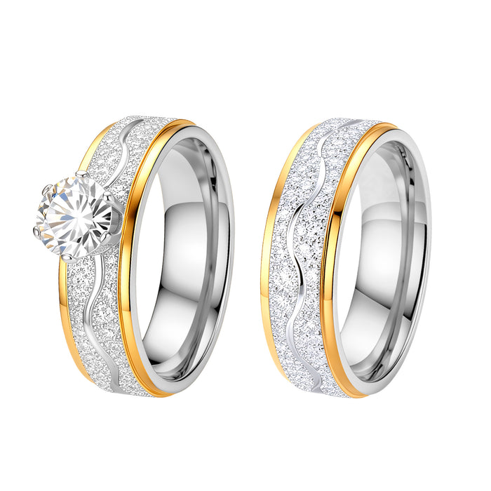 Wholesale Stainless Steel Two Tone Diamond Ring Set Matte Finish