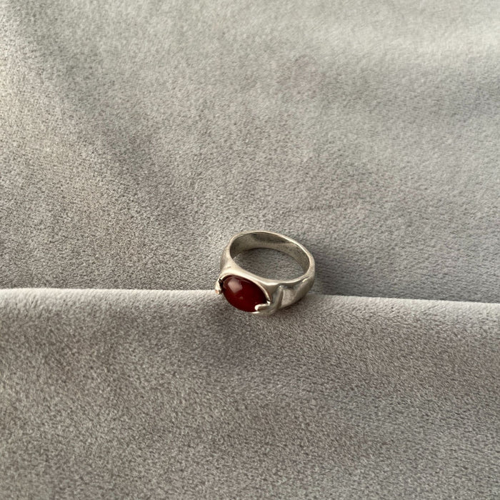 Wholesale Silver Red Agate Ring Winter Matching Simple Retro Ring