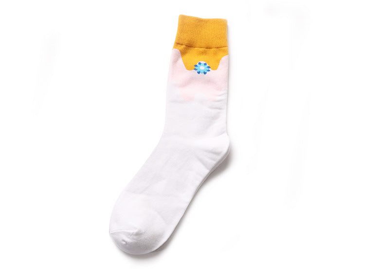 Wholesale Color blocked design with a minimalist mid tube cotton socks, fresh and thin women's socks