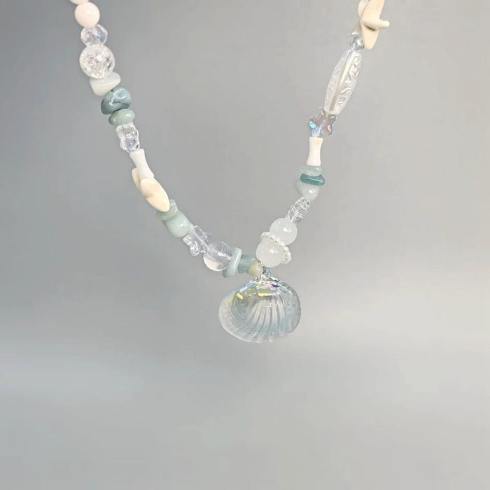 Wholesale Ocean Blue Shell Starfish Pearl Necklace Holiday Style Design  Clavicle Chain Necklace