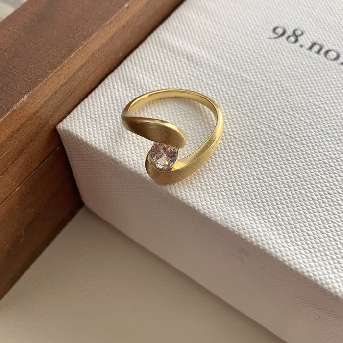 Wholesale Personalized irregular geometric ring, niche and high-end, inlaid with zircon curved ring