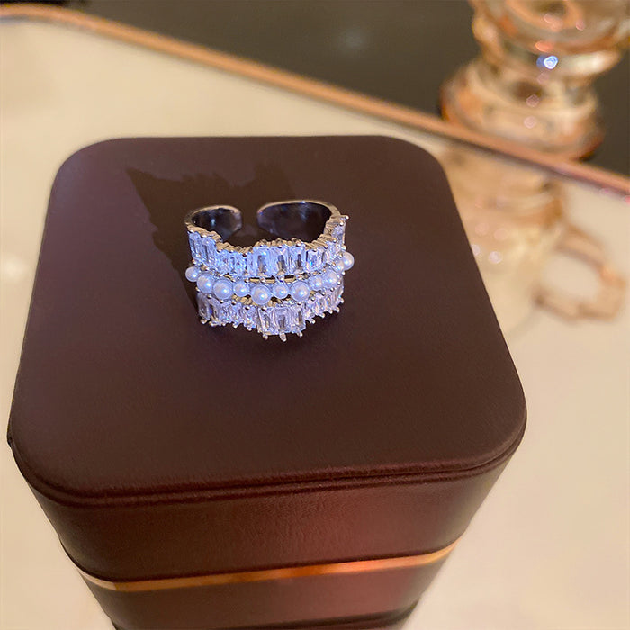 Wholesale Zircon diamond geometric love open ring sweet niche fresh index finger ring fashion high-end jewelry