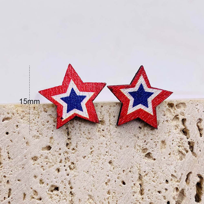 Wholesale Independence Day Five-pointed Star Printed Wooden Earrings JDC-ES-PuCi032