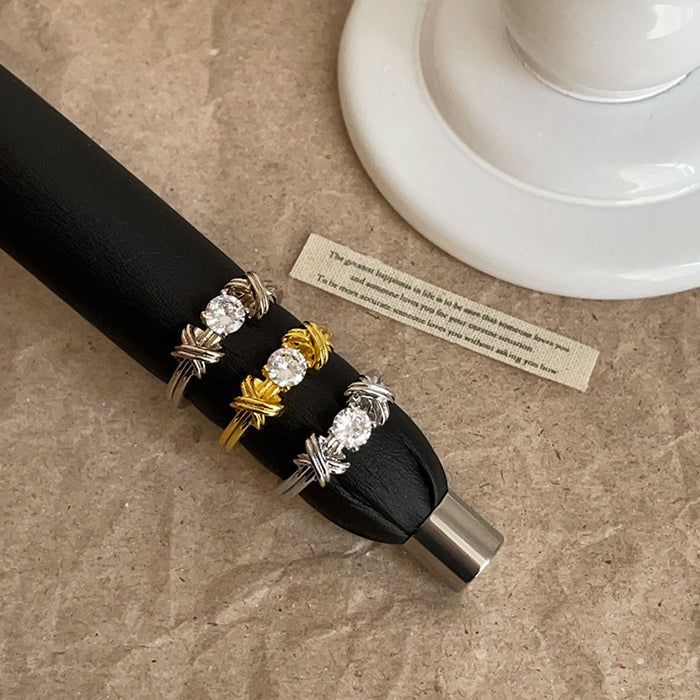 Wholesale Intertwined Rope-Knot Metal Ring with Drilled Accents