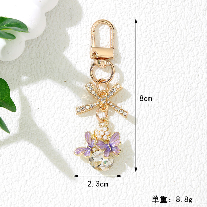 Wholesale Zinc Alloy Pearl Butterfly Bow Keychain Bag Charm for Cute Gift for Girls MOQ≥2