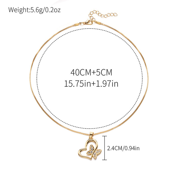 Wholesale Fashion jewelry with diamond studded alloy pendant, ladies' love butterfly necklace, collarbone chain