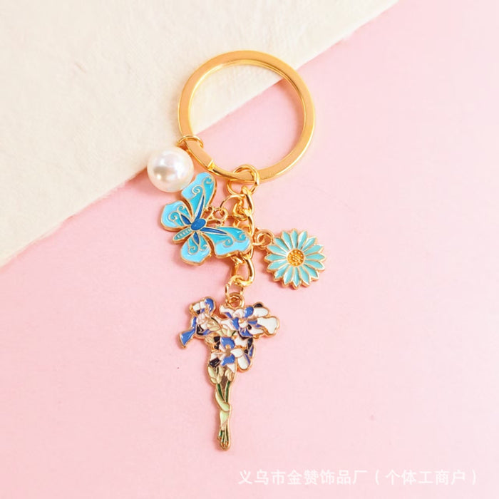 Wholesale Butterfly Flower Keychain Mother' s Day Metal Bag Pendant Exquisite High-end Pearl Flower Gift