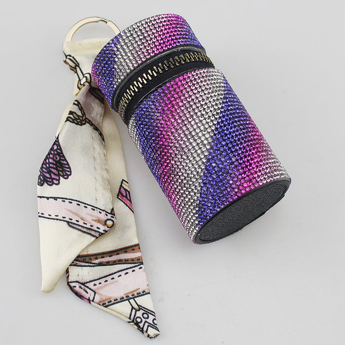 Wholesale Purple Rhinestone Lipstick Perfume Bottle Keychain Bag Charm Everyday Car Key Accessory