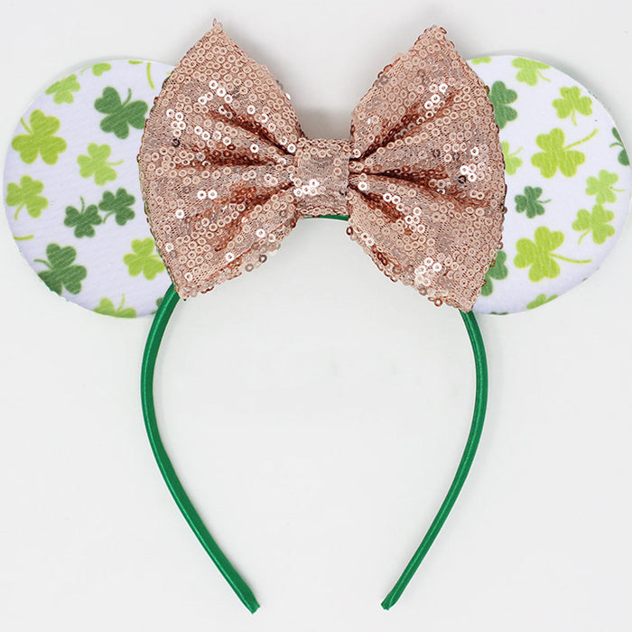 Wholesale Irish Festival Glitter Clover Bow Headband JDC-HD-Lanju002