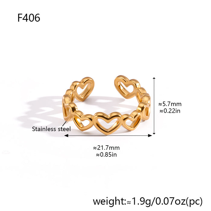 Wholesale Hollow Geometric Stainless Steel Adjustable Open Ring Gold Plated Jewelry