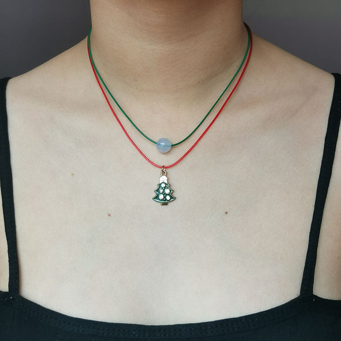 Wholesale Luminous Christmas Necklace Elderly Bell Tree Reindeer Snowflake Christmas Luminous Double-Layer Clavicle Chain