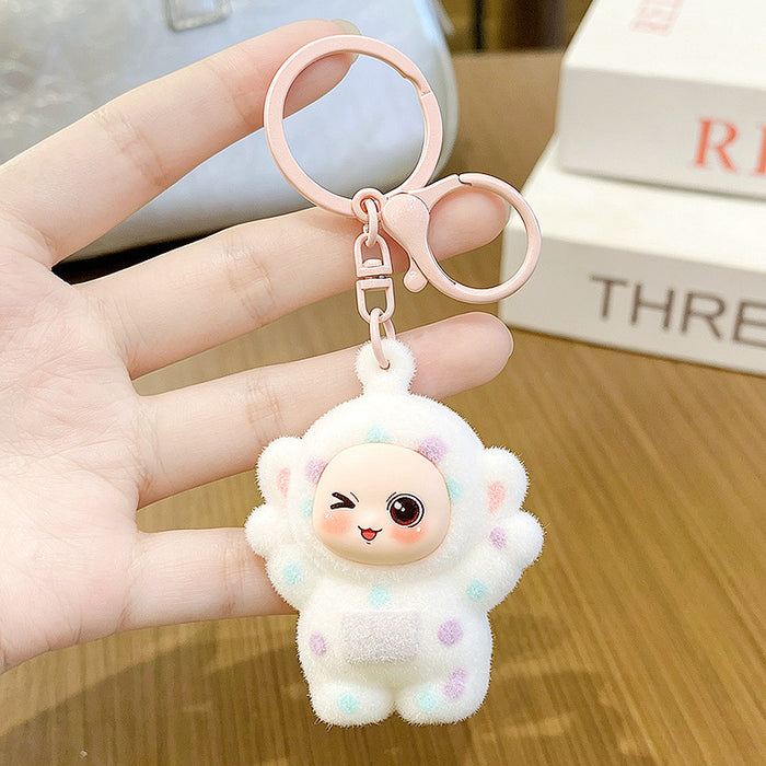 Wholesale Cute PVC Cartoon Keychain Pendant Flocking Key Ring Accessory for Kids minimum quantity：2