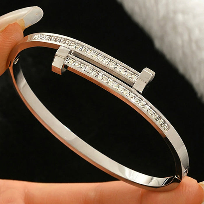 Wholesale Titanium Steel Double  Rhinestone Bracelet Everyday Jewelry Accessory