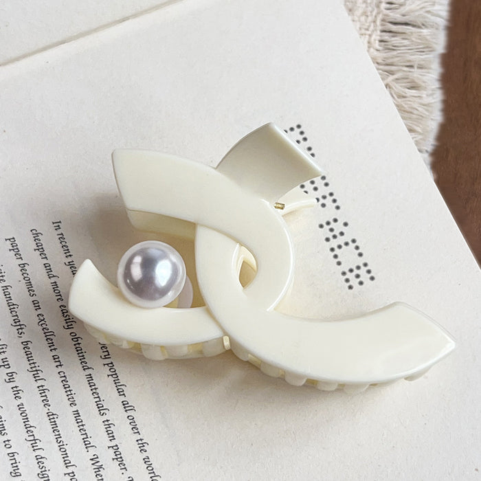 Wholesale Chic Cross Claw Hair Clip White Plastic Pearl Decoration Fashion Hair Accessory Gift