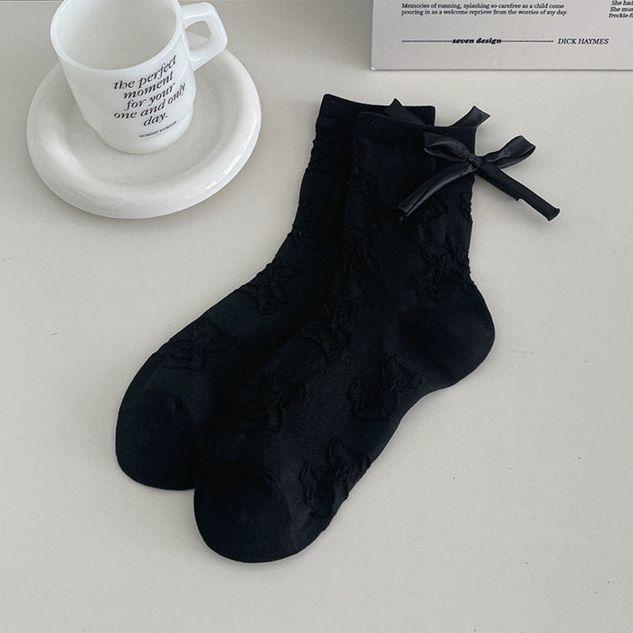 Wholesale Bow boneless socks, mid tube pile socks