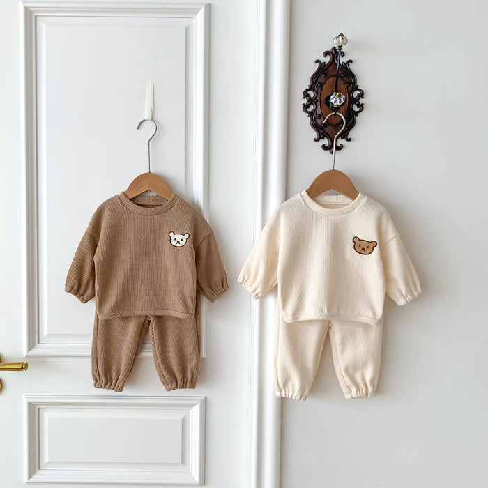 Wholesale Cute Cartoon Bear Head Long Sleeve Sweatshirt Trousers Baby Suit JDC-BC-WeiNiS011