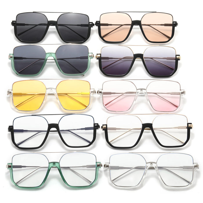 Wholesale Sunglasses for women in summer, bare faced, double beam large frame, anti blue light retro glasses, high-end street photography sunglasses