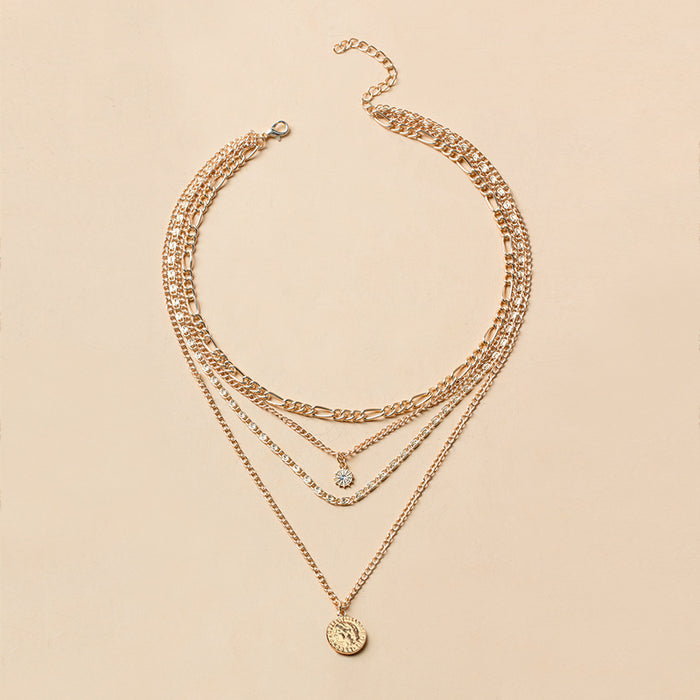Wholesale necklace portrait coin pendant metal exaggerated thick chain multi-layer