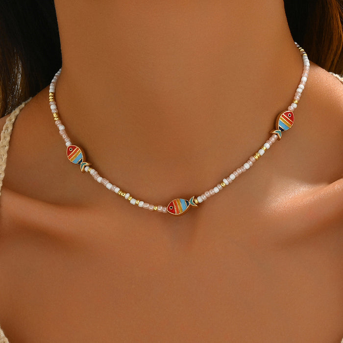 Wholesale Jewelry colorful rice bead necklace