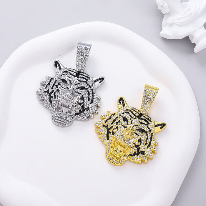 Wholesale Alloy Three-Dimensional Full Diamond Tiger Pendant Necklace  Jewelry