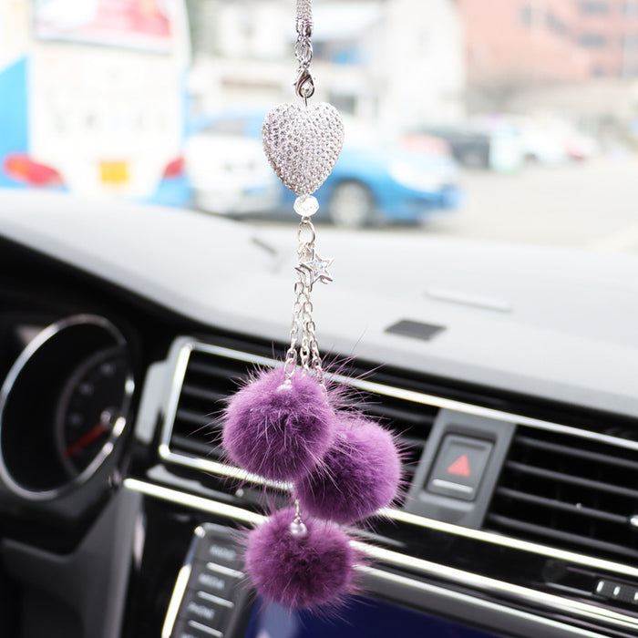 Wholesale Pink Plush Fur Ball Car Pendant Heart Design Car Interior Decoration