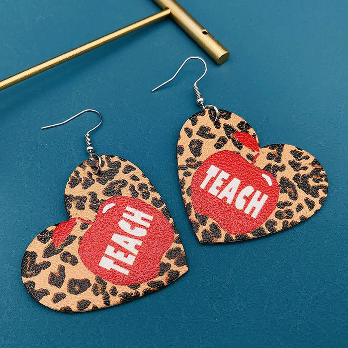 Wholesale Earrings Leather Leopard Heart Shape Earrings MOQ≥2 JDC-ES-PuCi009